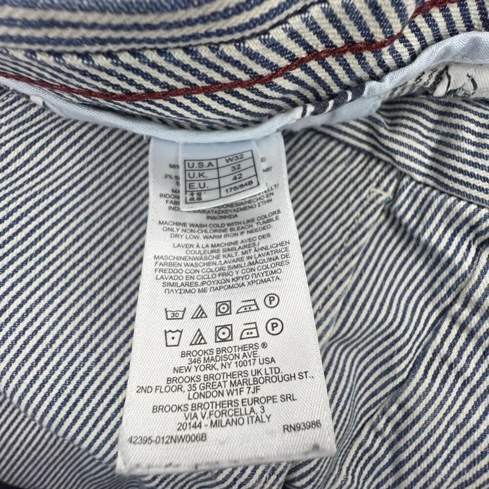 Brooks Brothers Red Fleece Men’s Seersucker Shorts 32W Blue White Cotton